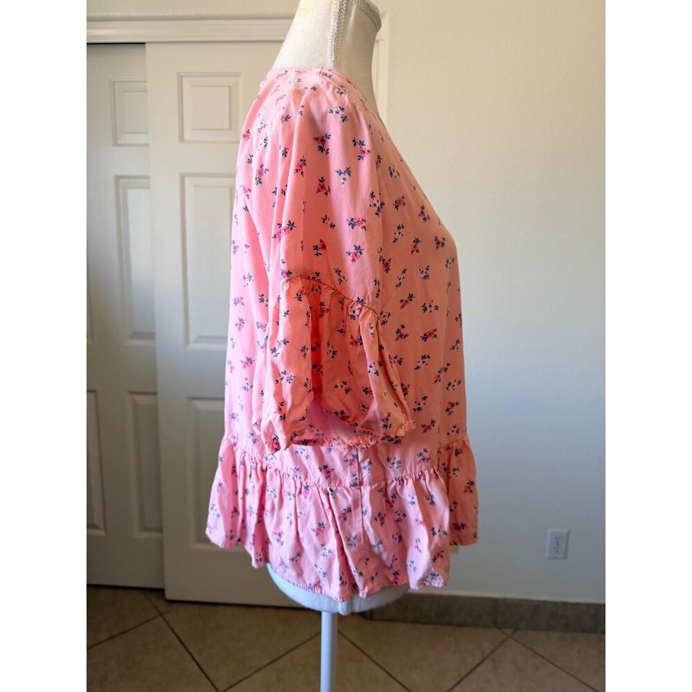 Abercrombie Women's Floral M Pink Puplum Bell Sleeve Blouse - Picture 4 of 14